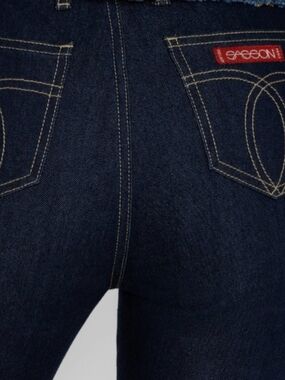 Johnny Was Dark Indigo Straight-Leg Jeans with Contrast Stitching